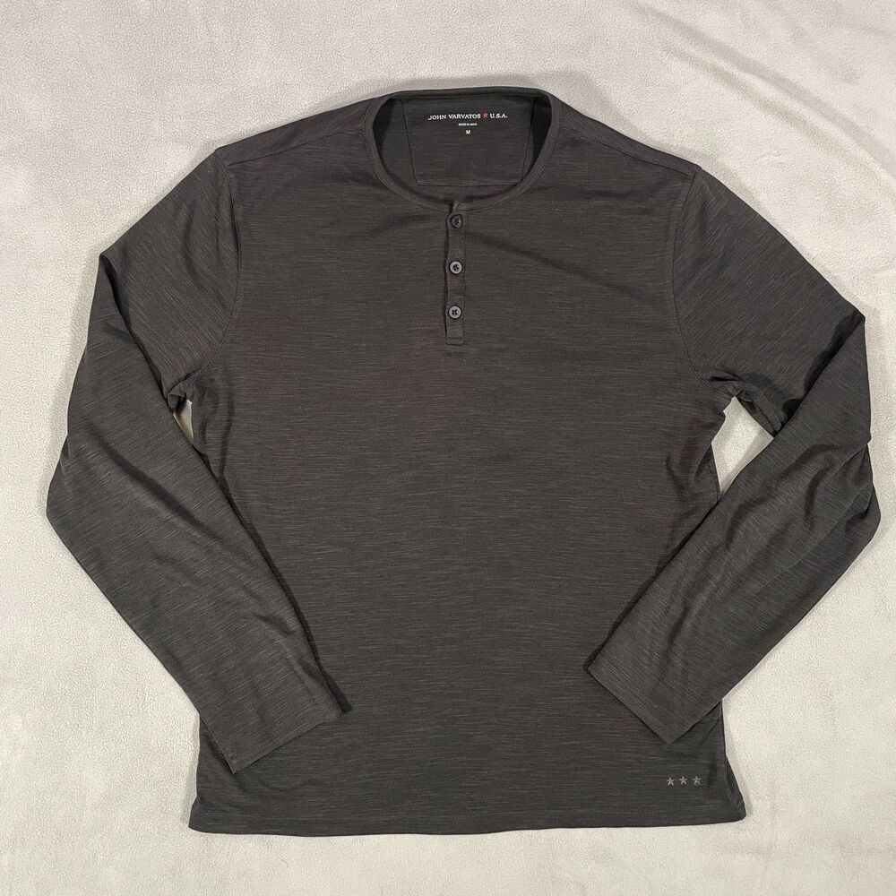 John Varvatos Shirt Mens Size Medium Black Long Sleeve Casual Henley